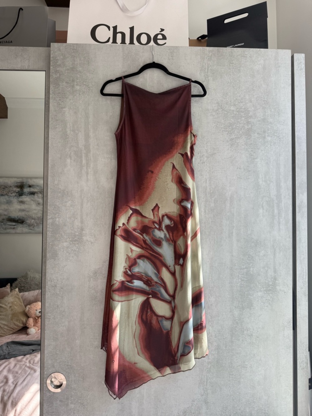 NWT Motel Rocks Maroon Asymmetrical Slip Dress - Picture 6 of 10
